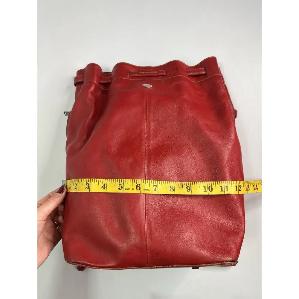 Vintage i Santi Drawstring Leather Bucket Purse Bag Red Made In Italy